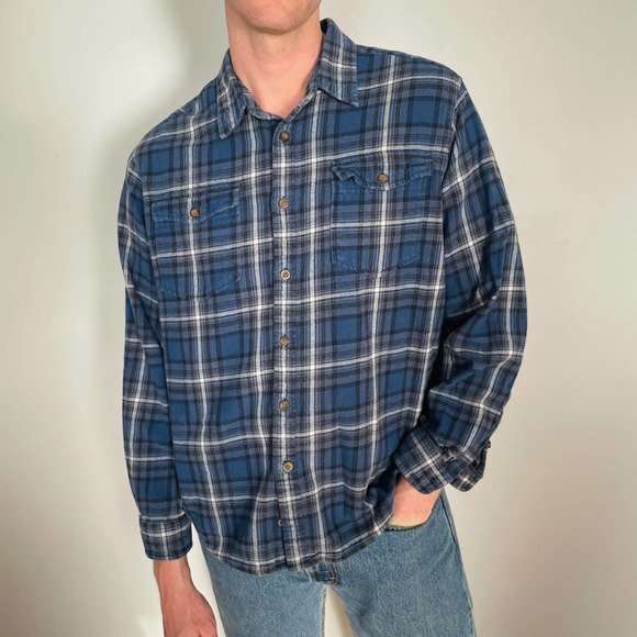 Y2K Eddie Bauer Blue Plaid Flannel - Picture 5 of 5